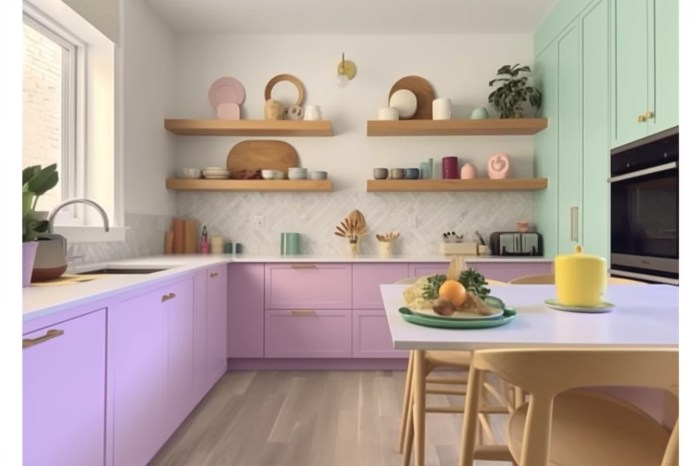 Kombinasi warna pastel di dapur klasik