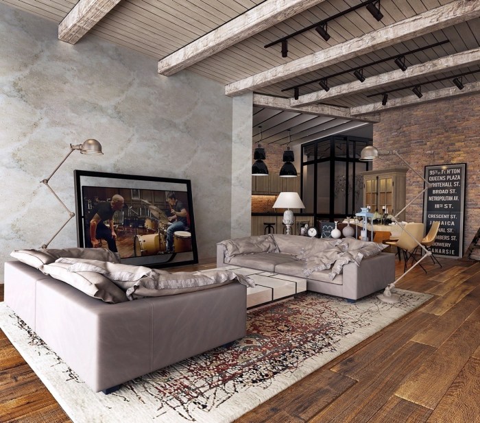 Industrial living room design style designing essential guide decor furniture ceiling factory contemporary ceilings high