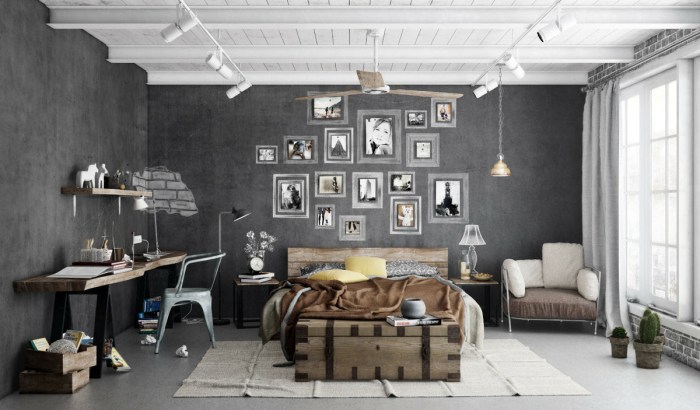 Bedroom industrial color gray white design scheme grey wall trendy roohome style whatsapp