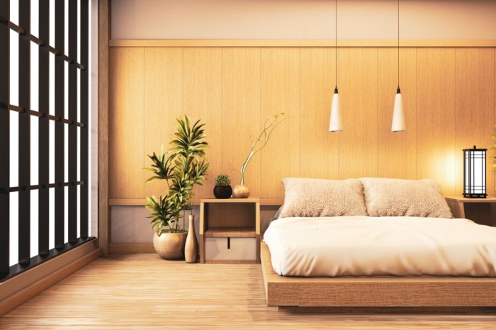 Kamar tidur dengan dekorasi minimalis ala Jepang dan Nordic